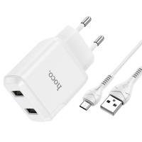 Сетевое зарядное устройство HOCO N7 Speedy 2xUSB с Кабелем USB - Micro, 2.1A, 10W, белый