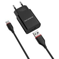 Сетевое зарядное устройство BOROFONE BA20A Sharp 1xUSB с Кабелем USB - Type-C, 2.1A, 10W, черный