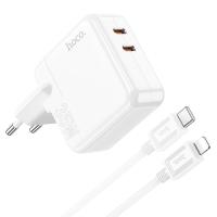 Сетевое зарядное устройство HOCO C110A  Lucky 2xUSB-C с Кабелем Type-C - Lightning, 3.0A, 35W, белый