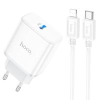 Сетевое зарядное устройство HOCO C104A Stage 1xUSB-C с Кабелем Type-C - Lightning, 20W, белый оптом Сетевое зарядное устройство HOCO C104A Stage 1xUSB-C с Кабелем Type-C - Lightning, 20W, белый