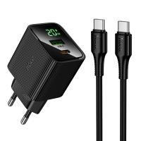 Сетевое зарядное устройство HOCO CS83A Excellent 1xUSB + 1xUSB-C с Кабелем Type-C - Type-C, 3A, 20W, черный оптом Сетевое зарядное устройство HOCO CS83A Excellent 1xUSB + 1xUSB-C с Кабелем Type-C - Type-C, 3A, 20W, черный