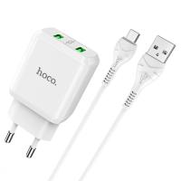 Сетевое зарядное устройство HOCO N6 Charmer 2xUSB с Кабелем USB - Micro, 3A, 18W, белый