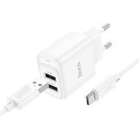 Сетевое зарядное устройство HOCO C141A Smart 2xUSB с Кабелем USB - Type-C, 2.1A, белый оптом Сетевое зарядное устройство HOCO C141A Smart 2xUSB с Кабелем USB - Type-C, 2.1A, белый
