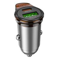Автомобильное зарядное устройство HOCO NZ16A Rigorous, 1xUSB + 1xUSB-C, 43W, серый металлик оптом Автомобильное зарядное устройство HOCO NZ16A Rigorous, 1xUSB + 1xUSB-C, 43W, серый металлик