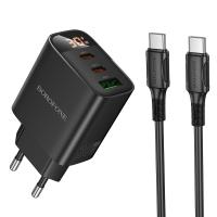 Сетевое зарядное устройство BOROFONE BA98A Ilustre  1xUSB + 2xUSB-C с Кабелем Type-C - Type-C, 3A, 30W, черный