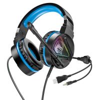 Проводные наушники HOCO W104 Drift gaming, USB+Jack 3.5mm, 2 м, синий