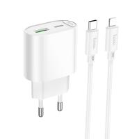 Сетевое зарядное устройство HOCO C109A Fighter 1xUSB + 1xUSB-C с Кабелем Type-C - Lightning, 3A, 20W, белый оптом Сетевое зарядное устройство HOCO C109A Fighter 1xUSB + 1xUSB-C с Кабелем Type-C - Lightning, 3A, 20W, белый