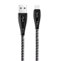 Кабель USB HOCO U56 Metal armor USB - MicroUSB, 2.4А, 1.2 м, серый металлик