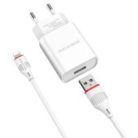 Сетевое зарядное устройство BOROFONE BA20A Sharp 1xUSB с Кабелем USB - Lightning, 2.1A, белый