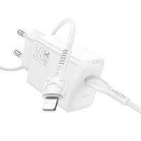Сетевое зарядное устройство HOCO N70 Nuevo 1xUSB-C с Кабелем Type-C - Lightning, 30W, белый оптом Сетевое зарядное устройство HOCO N70 Nuevo 1xUSB-C с Кабелем Type-C - Lightning, 30W, белый