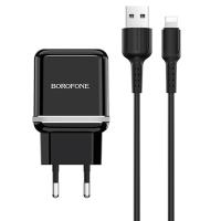 Сетевое зарядное устройство BOROFONE BA25A Outstanding 2xUSB с Кабелем USB - Lightning, 2.4A, черный