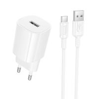 Сетевое зарядное устройство BOROFONE BA101A Pudding 1xUSB с Кабелем USB - Type-C, 2.1A, белый