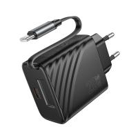 Сетевое зарядное устройство HOCO N57 Full 2xUSB-C с Кабелем Type-C, 3A, 20W, черный оптом Сетевое зарядное устройство HOCO N57 Full 2xUSB-C с Кабелем Type-C, 3A, 20W, черный