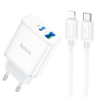 Сетевое зарядное устройство HOCO C105A Stage 1xUSB + 1xUSB-C с Кабелем Type-C - Lightning, 3A, 20W, белый оптом Сетевое зарядное устройство HOCO C105A Stage 1xUSB + 1xUSB-C с Кабелем Type-C - Lightning, 3A, 20W, белый
