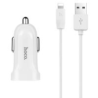 Автомобильное зарядное устройство HOCO Z2A, 2xUSB с Кабелем USB - Lightning, 2.4A, белый