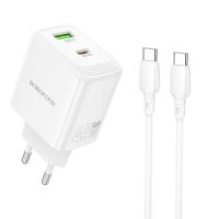 Сетевое зарядное устройство BOROFONE BN30 Cargador 1xUSB + 1xUSB-C с Кабелем Type-C - Type-C, 45W, белый