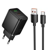 Сетевое зарядное устройство HOCO C157A Smart 1xUSB + 1xUSB-C с Кабелем USB - Type-C, 3A, 30W, черный оптом Сетевое зарядное устройство HOCO C157A Smart 1xUSB + 1xUSB-C с Кабелем USB - Type-C, 3A, 30W, черный
