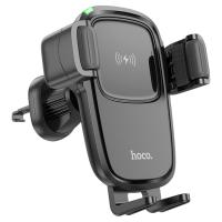 Автомобильный держатель HOCO HW1 Pro wireless, зажимной с беспроводной зарядкой, 15W, на воздуховод, черный