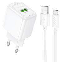 Сетевое зарядное устройство HOCO CS52A Surplus 1xUSB с Кабелем USB - Type-C, 18W, белый