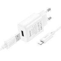 Сетевое зарядное устройство HOCO C134A Solid 1xUSB с Кабелем USB - Lightning, 2.4A, белый оптом Сетевое зарядное устройство HOCO C134A Solid 1xUSB с Кабелем USB - Lightning, 2.4A, белый