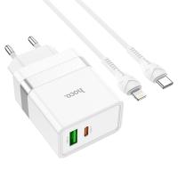 Сетевое зарядное устройство HOCO N21 Extension speed 1xUSB + 1xUSB-C с Кабелем Type-C - Lightning, 3A, 30W, белый