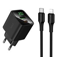 Сетевое зарядное устройство HOCO CS83A Excellent 1xUSB + 1xUSB-C с Кабелем Type-C - Lightning, 3A, 20W, черный оптом Сетевое зарядное устройство HOCO CS83A Excellent 1xUSB + 1xUSB-C с Кабелем Type-C - Lightning, 3A, 20W, черный
