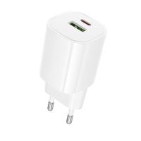 Сетевое зарядное устройство BOROFONE BA104A Pudding 1xUSB + 1xUSB-C, 3A, 20W, белый