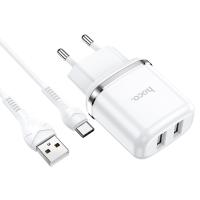 Сетевое зарядное устройство HOCO N4 Aspiring 2xUSB с Кабелем USB - Type-C, 2.4A, 10.8W, белый