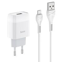 Сетевое зарядное устройство HOCO C72A Glorius single 1xUSB с Кабелем USB - Micro, 2.1A, 10W, белый
