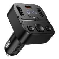 Автомобильное зарядное устройство с FM-Трансмиттер HOCO E87 Delta, 2xUSB + 1xUSB-C, 3A, 35W, черный