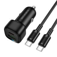 Автомобильное зарядное устройство BOROFONE BZ34B Cloud, 1xUSB + 1xUSB-C с Кабелем Type-C - Type-C, 38W, черный