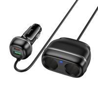 Автомобильное зарядное устройство HOCO Z59 Rank, 1xUSB + 1xUSB-C + 2 прикуриватель, 240W, черный оптом Автомобильное зарядное устройство HOCO Z59 Rank, 1xUSB + 1xUSB-C + 2 прикуриватель, 240W, черный
