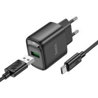 Сетевое зарядное устройство HOCO C140A Smart 1xUSB с Кабелем USB - Type-C, 18W, черный оптом Сетевое зарядное устройство HOCO C140A Smart 1xUSB с Кабелем USB - Type-C, 18W, черный