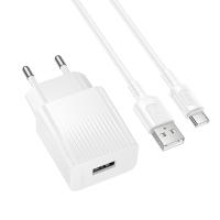 Сетевое зарядное устройство BOROFONE BAS71A Source 1xUSB с Кабелем USB - Type-C, 2.1A, белый