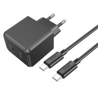 Сетевое зарядное устройство HOCO CS13A Ocean 1xUSB-C с Кабелем Type-C - Type-C, 20W, черный оптом Сетевое зарядное устройство HOCO CS13A Ocean 1xUSB-C с Кабелем Type-C - Type-C, 20W, черный
