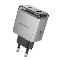 Сетевое зарядное устройство BOROFONE BN20 Lena 1xUSB + 1xUSB-C, 3A, 35W, серый металлик