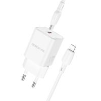 Сетевое зарядное устройство BOROFONE BN13 Safety 1xUSB-C с Кабелем Type-C - Lightning, 30W, белый