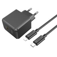Сетевое зарядное устройство HOCO CS13A Ocean 1xUSB-C с Кабелем Type-C - Lightning, 20W, черный оптом Сетевое зарядное устройство HOCO CS13A Ocean 1xUSB-C с Кабелем Type-C - Lightning, 20W, черный