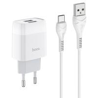 Сетевое зарядное устройство HOCO C73A Glorious 2xUSB с Кабелем USB - Type-C, 2.4A, 10.8W, белый