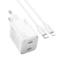 Сетевое зарядное устройство HOCO N42 Elogiado 2xUSB-C с Кабелем Type-C - Lightning, 45W, белый оптом Сетевое зарядное устройство HOCO N42 Elogiado 2xUSB-C с Кабелем Type-C - Lightning, 45W, белый