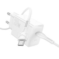 Сетевое зарядное устройство HOCO N68 Nuevo 1xUSB-C с Кабелем Type-C - Type-C, 20W, белый оптом Сетевое зарядное устройство HOCO N68 Nuevo 1xUSB-C с Кабелем Type-C - Type-C, 20W, белый