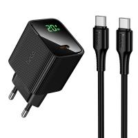 Сетевое зарядное устройство HOCO CS82A Excellent 1xUSB-C с Кабелем Type-C - Type-C, 20W, черный оптом Сетевое зарядное устройство HOCO CS82A Excellent 1xUSB-C с Кабелем Type-C - Type-C, 20W, черный