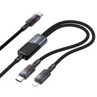 Кабель USB-C HOCO U139 2 в 1 Type-C - Type-C + Lightning, 5A, 100W, 1.2 м, черный