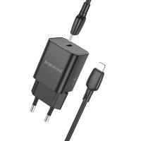 Сетевое зарядное устройство BOROFONE BN13 Safety 1xUSB-C с Кабелем Type-C - Lightning, 30W, черный