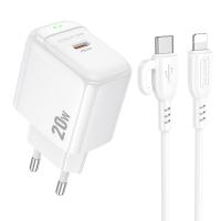 Сетевое зарядное устройство BOROFONE BAS43A Potential 1xUSB-C с Кабелем Type-C - Lightning, 20W, белый