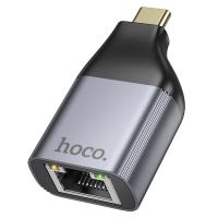 Переходник/Адаптер HOCO UA35 Type-C (m) - RJ45 (f), серый металлик оптом Переходник/Адаптер HOCO UA35 Type-C (m) - RJ45 (f), серый металлик