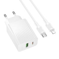 Сетевое зарядное устройство BOROFONE BAS76A Source 1xUSB + 1xUSB-C с Кабелем Type-C - Lightning, 3A, 30W, белый