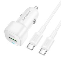 Автомобильное зарядное устройство BOROFONE BZ34B Cloud, 1xUSB + 1xUSB-C с Кабелем Type-C - Type-C, 38W, белый