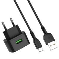 Сетевое зарядное устройство HOCO C70A 1xUSB с Кабелем USB - Type-C, 3A, 18W, черный