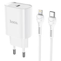 Сетевое зарядное устройство HOCO N14 Smart 1xUSB-C с Кабелем Type-C - Lightning, 3.0A, 20W, белый